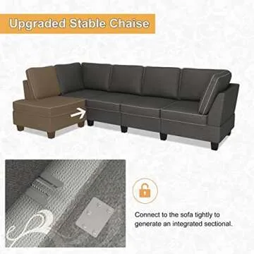 HONBAY Convertible Sectional Sofa, L Shape Sectional Couch with Reversible Chaise, 4 Seat Sectional Sofa for Living Room, Dark Grey