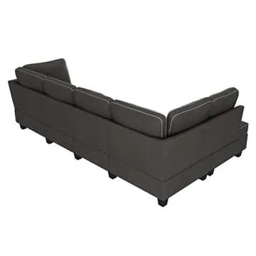 HONBAY Convertible Sectional Sofa, L Shape Sectional Couch with Reversible Chaise, 4 Seat Sectional Sofa for Living Room, Dark Grey
