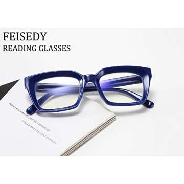 FEISEDY Retro Square Blue Light Blocking Reading Glasses Anti Glare Digital Eyestrain Reader B2479 B...