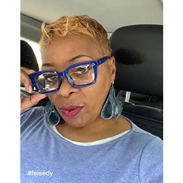 FEISEDY Retro Square Blue Light Blocking Reading Glasses Anti Glare Digital Eyestrain Reader B2479 Blue 1.50x