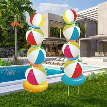 Crtiin Summer Beach Balls Yard Signs - 39 Inch Lawn Decor