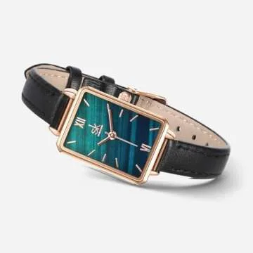 Dainty Women's Wrist Watch with Green Malachite Dial