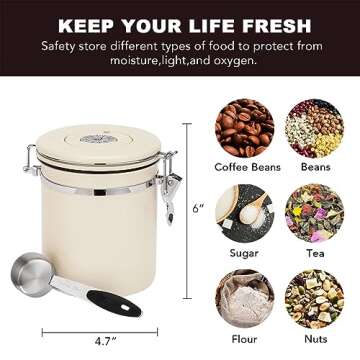 ShanSon Coffee Canister Airtight Coffee Container Stainless Steel Coffee Bean Storage Container with Scoop Coffee Canister for Beans Grounds Sugar Flour Tea Cereal,16OZ, Beige