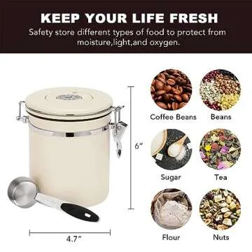 ShanSon Coffee Canister Airtight Coffee Container Stainless Steel Coffee Bean Storage Container with Scoop Coffee Canister for Beans Grounds Sugar Flour Tea Cereal,16OZ, Beige