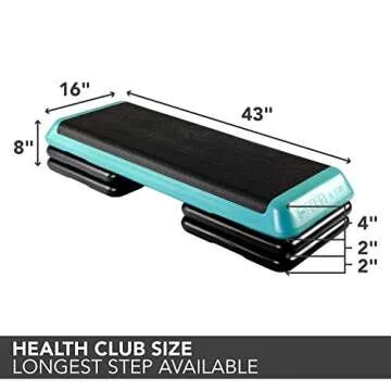 The Step (Made in USA) Original Aerobic Platform – Health Club Size – With Four Original Risers (Teal Platform with Black Risers), One Size