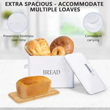 Meraki Home Bread Box with Two Lids | Metal Lid and Bamboo Cutting Board Lid | Cotton Bread Bag | Farmhouse Bread Storage for Kitchen Countertop | Perfect for Homemade Bread