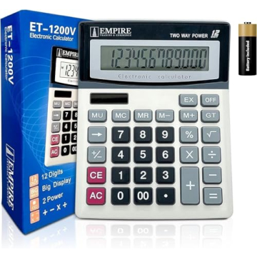 Empire Desk Calculator: Large Keys, 12 Digits, Solar & Battery Powered