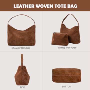 YLYYHH Designer Woven Leather Tote Bag - Large Vegan Suede Purse