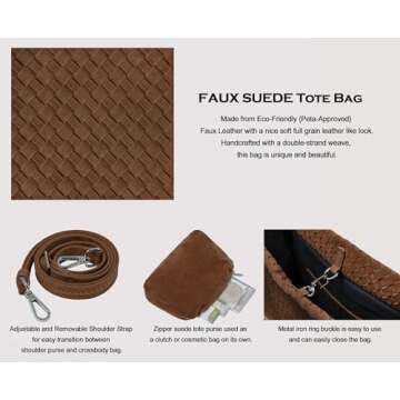 YLYYHH Vintage Suede Woven Tote Bag for Women