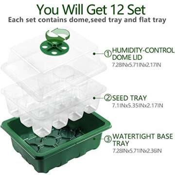 Seed Starter Tray Kit Humidity Adjustable Plant Seedling Trays with Dome and Base (Green, 12)