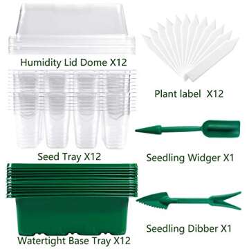 Seed Starter Tray Kit Humidity Adjustable Plant Seedling Trays with Dome and Base (Green, 12)