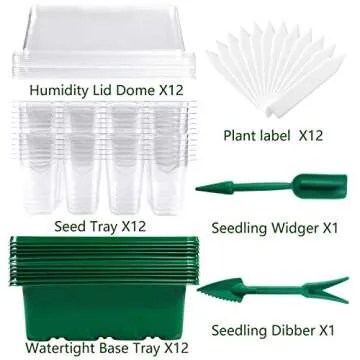 Seed Starter Tray Kit Humidity Adjustable Plant Seedling Trays with Dome and Base (Green, 12)