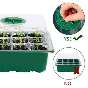 Seed Starter Tray Kit Humidity Adjustable Plant Seedling Trays with Dome and Base (Green, 12)