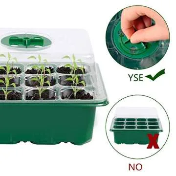 Seed Starter Tray Kit Humidity Adjustable Plant Seedling Trays with Dome and Base (Green, 12)