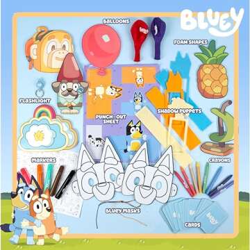 Bluey Imagination Case, 15 Games & Activities, Travel-Friendly Bluey Playset With Markers, Crayons, ...