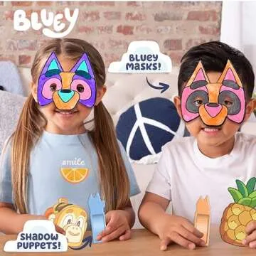 Bluey Imagination Case, 15 Games & Activities, Travel-Friendly Bluey Playset With Markers, Crayons, Balloons, Puppets & Games for 3 Year Olds, Fun Bluey Toys & Toddler Games, Bluey Party Decorations
