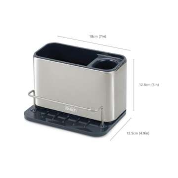 Joseph Joseph Surface Sink Caddy Stainless Steel Sponge Holder Organizer for Kitchen, Large, Grey