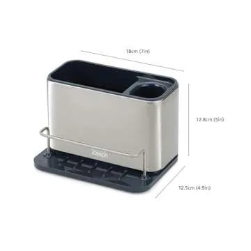 Joseph Joseph Surface Sink Caddy Stainless Steel Sponge Holder Organizer for Kitchen, Large, Grey