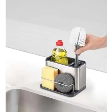 Joseph Joseph Surface Sink Caddy Stainless Steel Sponge Holder Organizer for Kitchen, Large, Grey