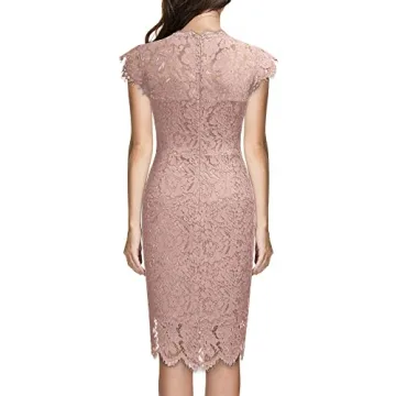 Miusol Women's Retro Floral Lace Slim Evening Cocktail Mini Dress (Small, Pink)