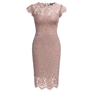 Miusol Women's Retro Floral Lace Slim Evening Cocktail Mini Dress (Small, Pink)