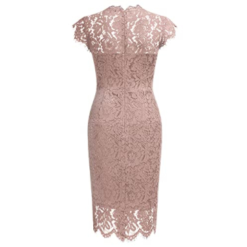 Miusol Women's Retro Floral Lace Slim Evening Cocktail Mini Dress (Small, Pink)
