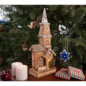 One Holiday Way 16-Inch Decorative LED Light Up Rustic Wood Church with Steeple – Vintage Lighted ...