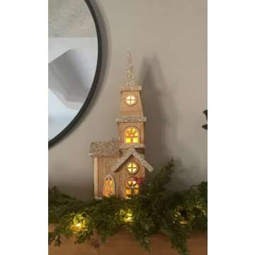 16-Inch LED Rustic Wood Church Decoration for Christmas