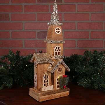 16-Inch LED Rustic Wood Church Decoration for Christmas