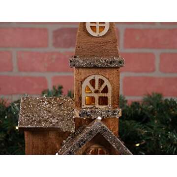 16-Inch LED Rustic Wood Church Decoration for Christmas