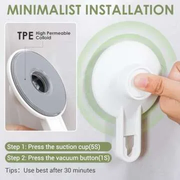 LUXEAR Suction Cup Towel Bar, 24 Inch Adhesive Bathroom Towel Bar, No Drill Hand Towel Holder with 5 Sliding Hooks, Wall Mounted Towel Bar for Shower Bathroom Kitchen Door - White