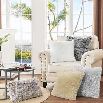 NordECO HOME Luxury Soft Faux Fur Fleece Cushion Cover Pillowcase Decorative Throw Pillows Covers, No Pillow Insert, 18" x 18" Inch, Beige, 2 Pack