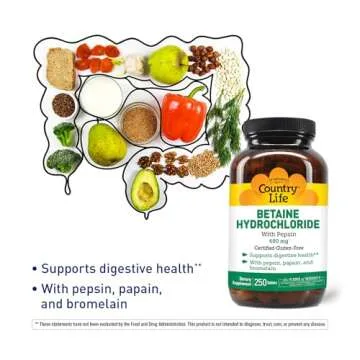 Support Digestion with Country Life Betaine Hydrochloride 250 Tablets