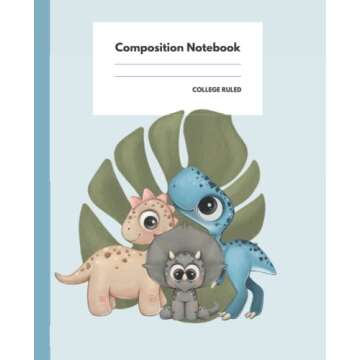 Cute Dino Composition Notebook for Girls Kids - 100 Pages College Ruled | Soft Cover | Elementary Sc...