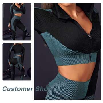 FeelinGirl Workout Sets for Women-2 Piece Seamless Yoga Outfit High Waist Leggings Crop Top Gym Plus...