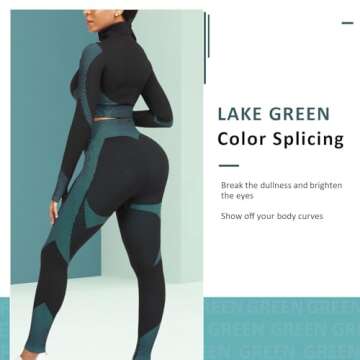 FeelinGirl Workout Sets for Women-2 Piece Seamless Yoga Outfit High Waist Leggings Crop Top Gym Plus Size Sets