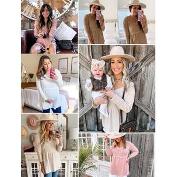 Chang Yun Womens V Neck Waffle Tunic Top Long Sleeve Peplum Pullover Babydoll Casual Flowy Swing Tshirts Pullover Sweaters Purple