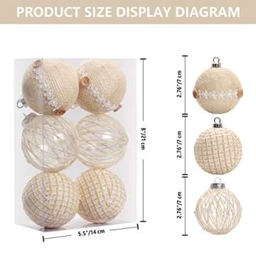 SY Super Bang Rustic Boho Christmas Ball Ornaments Set, 2.76"/70MM Linen Shatterproof Christmas Tree...