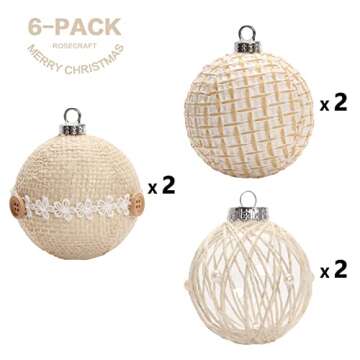 SY Super Bang Rustic Boho Christmas Ball Ornaments Set, 2.76"/70MM Linen Shatterproof Christmas Tree Hanging Decorations, for Home Party Indoor Farmhouse Thanksgiving Xmas Decor - 6PCS.