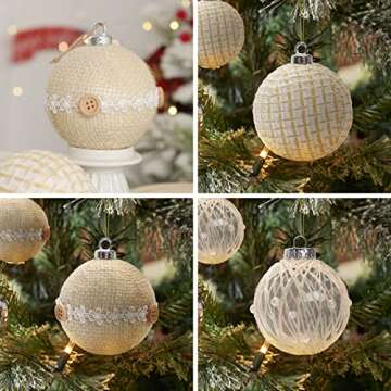 SY Super Bang Rustic Boho Christmas Ball Ornaments Set, 2.76"/70MM Linen Shatterproof Christmas Tree Hanging Decorations, for Home Party Indoor Farmhouse Thanksgiving Xmas Decor - 6PCS.