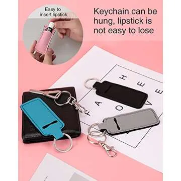 Meiiy Chapstick Holder Keychain Lip Balm Keychain Lipstick Sleeve Pouch Portable Pocket Lip Gloss Tube Holder Stocking Stuffers Gift for Women (7 colors)
