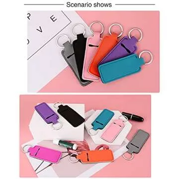 Meiiy Chapstick Holder Keychain Lip Balm Keychain Lipstick Sleeve Pouch Portable Pocket Lip Gloss Tube Holder Stocking Stuffers Gift for Women (7 colors)