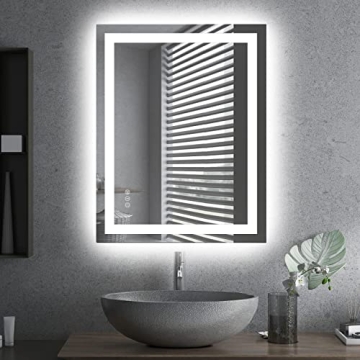 Amorho LED Bathroom Mirror 28"x 36" with Front and Backlight, Stepless Dimmable Wall Mirrors with An...