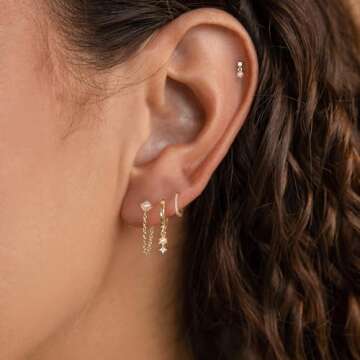 Ewrkbr Gold Hoop Earrings - Trendy 14K Gold Plated Pearl Huggie Hoops for Women