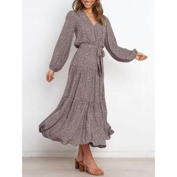 PRETTYGARDEN Women's Long Sleeve Floral Maxi Dress 2025 Casual Wrap V Neck Ruffle Tiered Chiffon Lon...