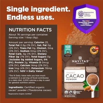 Navitas Organic Cacao Powder, 16oz Non-GMO, Fair Trade