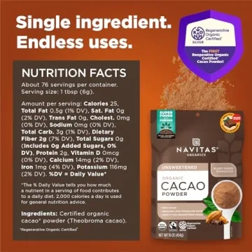 Navitas Organic Cacao Powder, 16oz Non-GMO, Fair Trade
