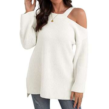 GRECERELLE Women's Stylish Cold Shoulder Sweater