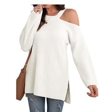 GRECERELLE Women's Stylish Cold Shoulder Sweater
