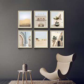 Moroccan Framed Wall Art Picture: Living Room Bedroom Desert Camel Landscape Print Vintage Boho Arch...